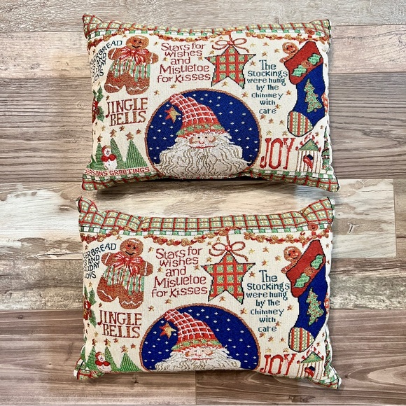 Vtg Set (2) Double Side Reversible Tapestry Christmas Throw Pillows 18x12” Plaid - Picture 11 of 14